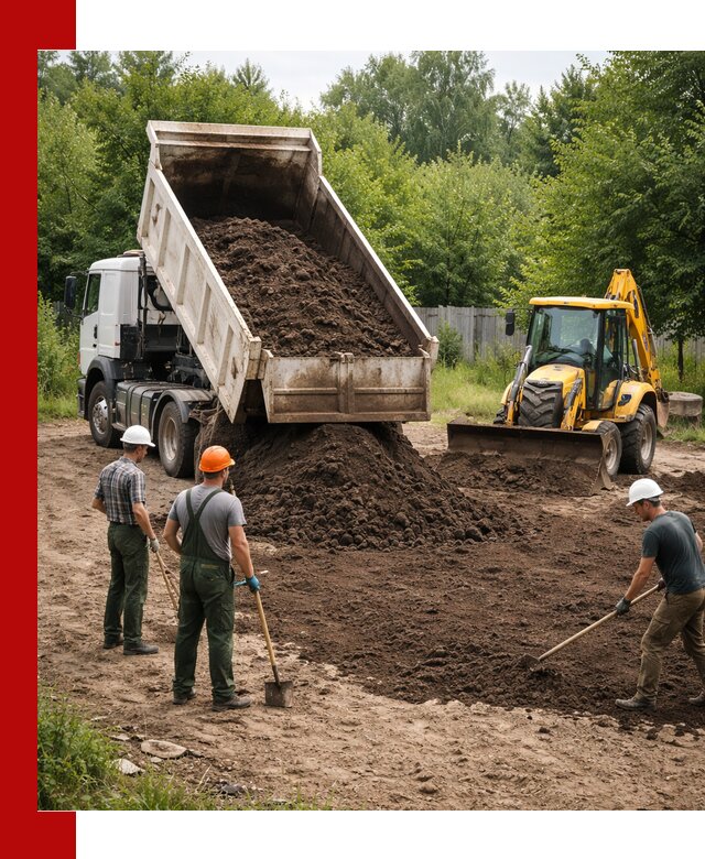 Доставка и укладка грунта для выравнивания участка в Карабулаке