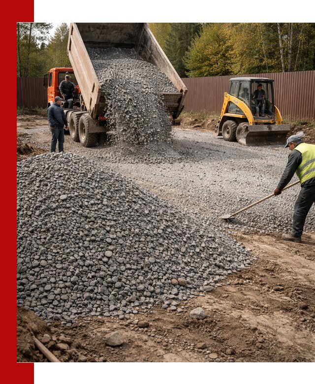 Отсыпка участка щебнем с доставкой и уплотнением в Карабулаке