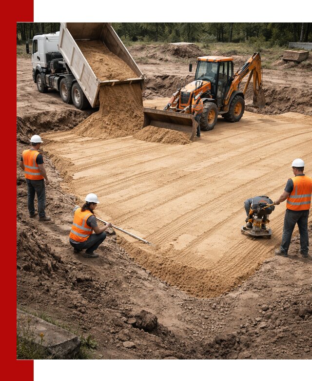 Устройство песчаной подушки для фундаментов и дорог в Карабулаке